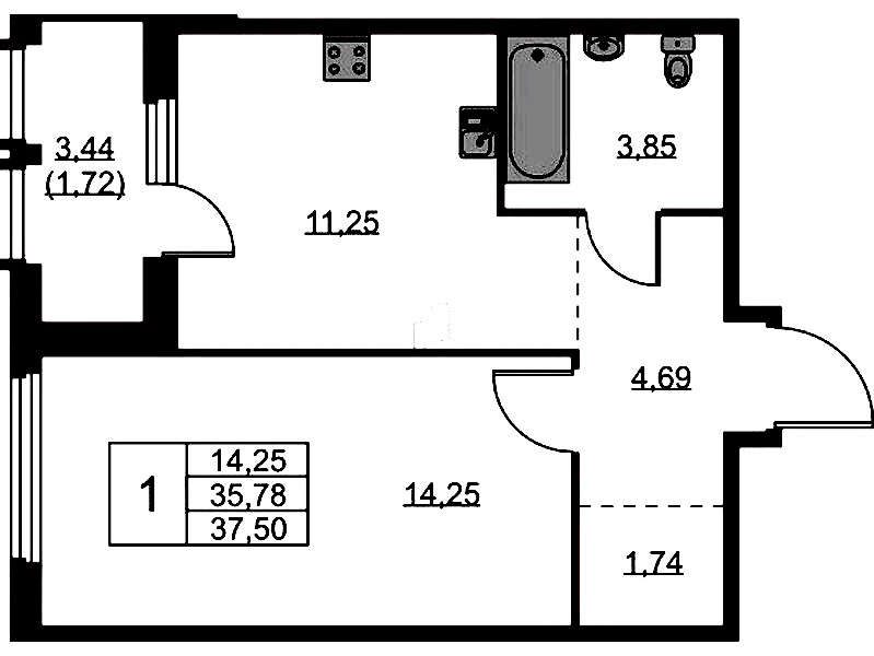 1-комнатная квартира 37.5 м², 8/15 эт., ЖК «GloraX Парголово»